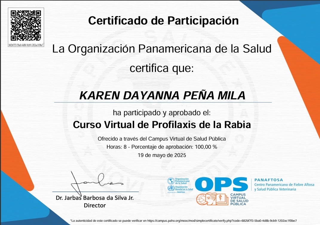 Certificado Profilaxis de la Rabia